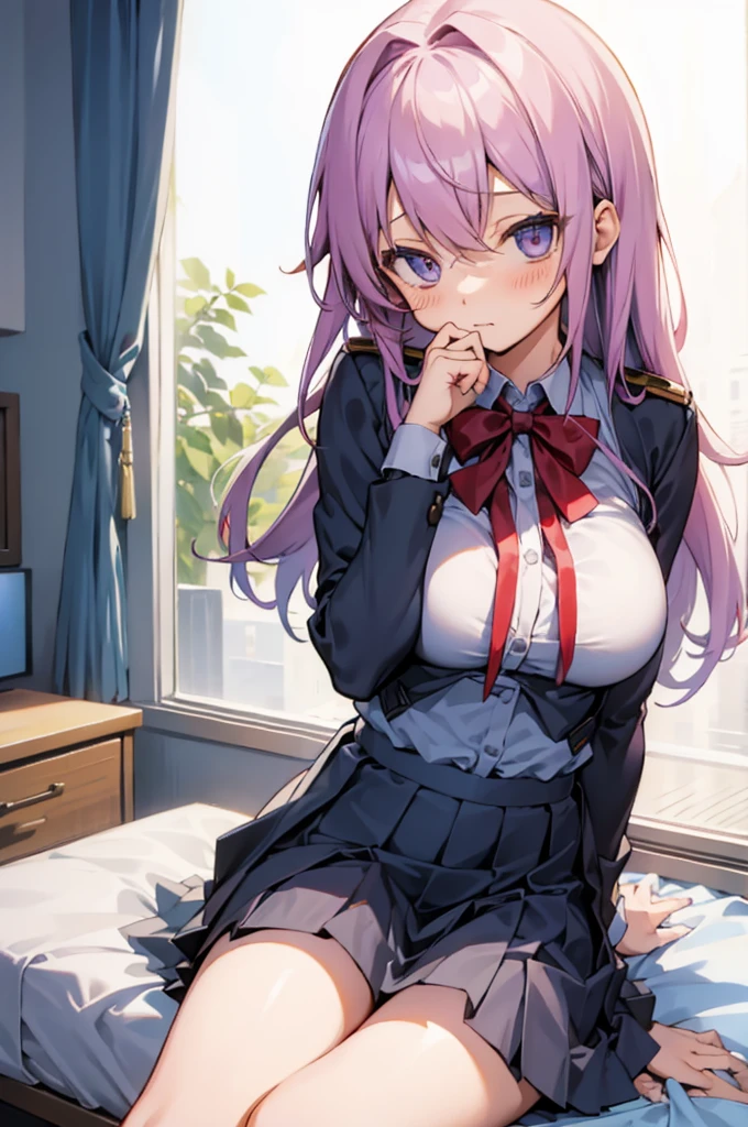 1girl,solo, yandere,my room,uniform,miniskirt,big breasts