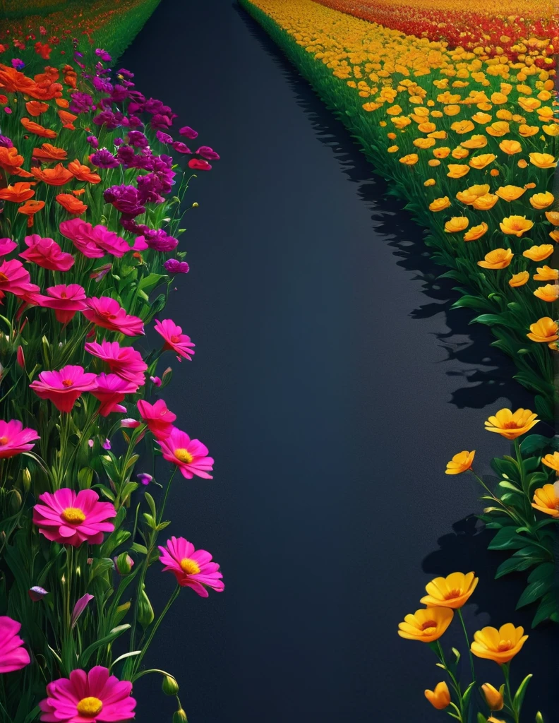 quality(8k wallpaper of extremely detailed CG unit, ​masterpiece, hight resolution, top-quality, top-quality ,hyper realisitic, digitial painting,increase the resolution,RAW photos，best qualtiy,highly detailed,the wallpaper),BREAK,8K,  flower field shining flowers, dark night,  