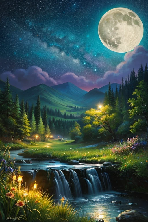 Highest quality、Landscape painting、nature、night景、night、moon、Starry Sky