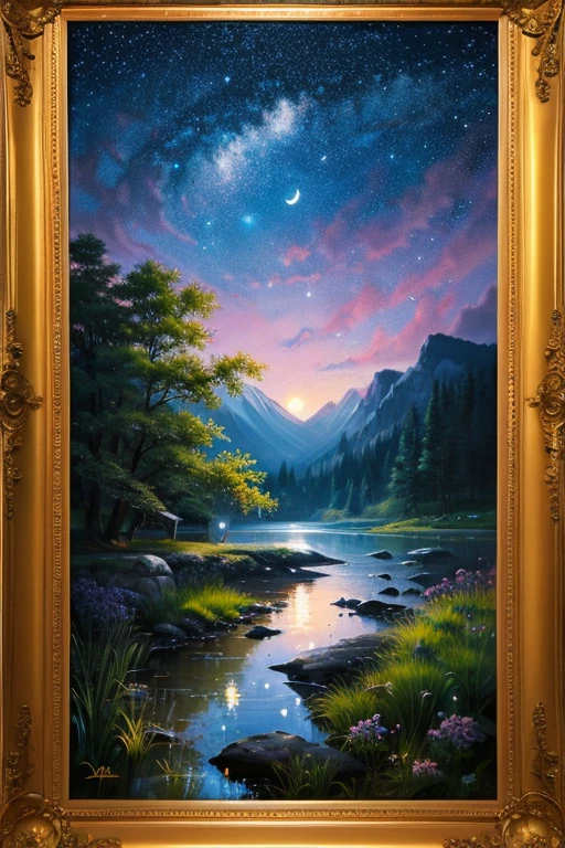 Highest quality、Landscape painting、nature、night景、night、moon、Starry Sky