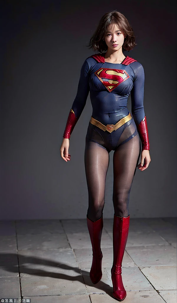 No background、(((Beautiful legs in black tights.)))、(((Legally express the beauty of your smile)))、((((Make the most of your original images)))、(((Supergirl Costume)))、(((Beautiful short bob hair)))、(((suffering)))、(((Please wear black tights....、Wear red boots)))、((Best image quality、8K))、((Highest quality、8K、masterpiece:1.3))、(((Preserve background )))、Sharp focus:1.2、Beautiful woman with perfect figure:1.4、Slim Abs:1.2、Wet body:1.5、Highly detailed face and skin texture、8K