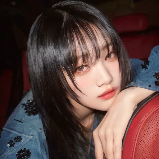 Araffe woman with long black hair and a denim jacket., she has black hair with bangs, sui ishida with black hair, with bangs, lalisa manobal, sakimi-chan, chiho, Yoshitomo Nara, the hime cut, with bangs completo, Kimi Takemura, Lalisa Manoban of Blackpink