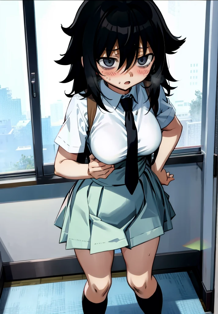 Kuroki_Tomoko, my room,standing,,(sweating),miniskirt,socks