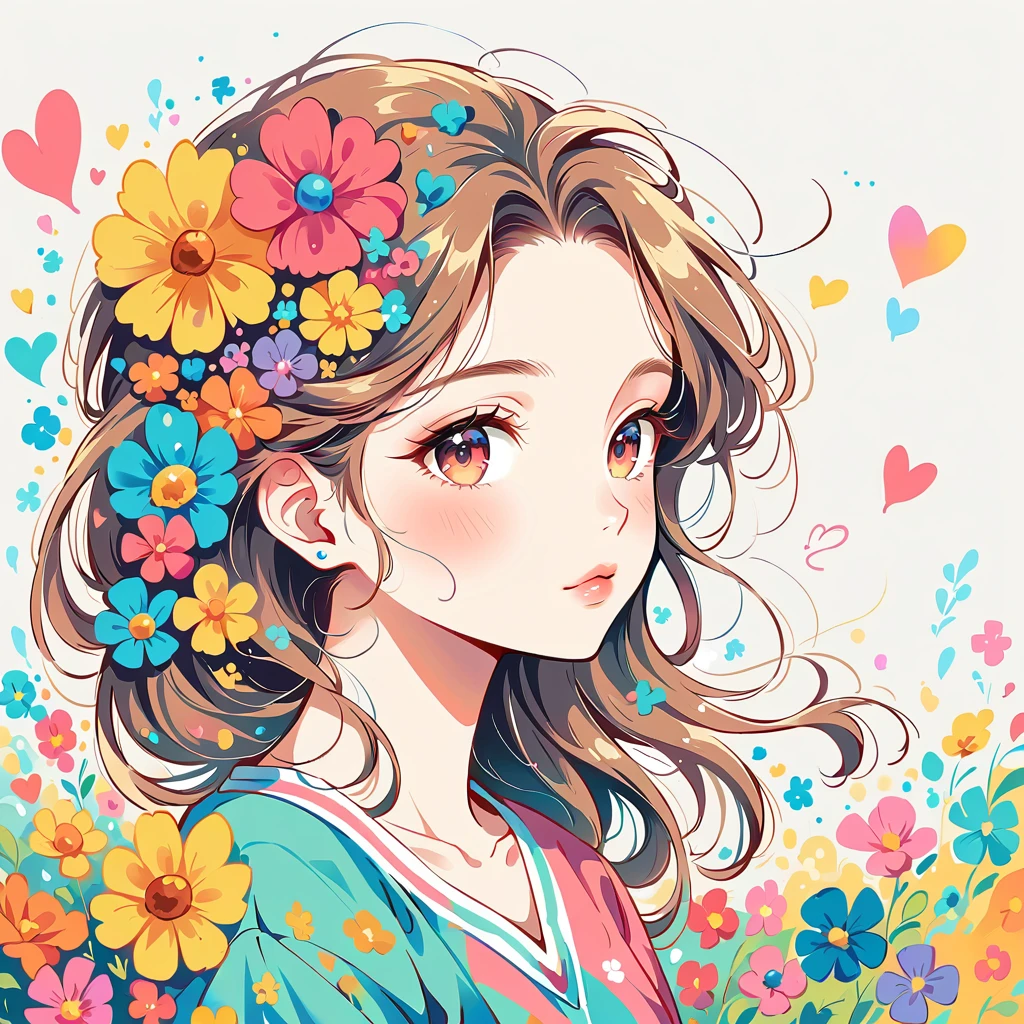 LAM Style、The most beautiful girl of all time、Lips in Love、Colorful flowers、colorful hearts, Simple line initials、Abstract art、Urban Background
