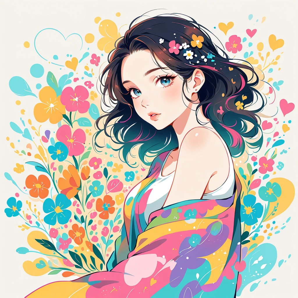 LAM Style、The most beautiful girl of all time、Lips in Love、Colorful flowers、colorful hearts, Simple line initials、Abstract art、Urban Background