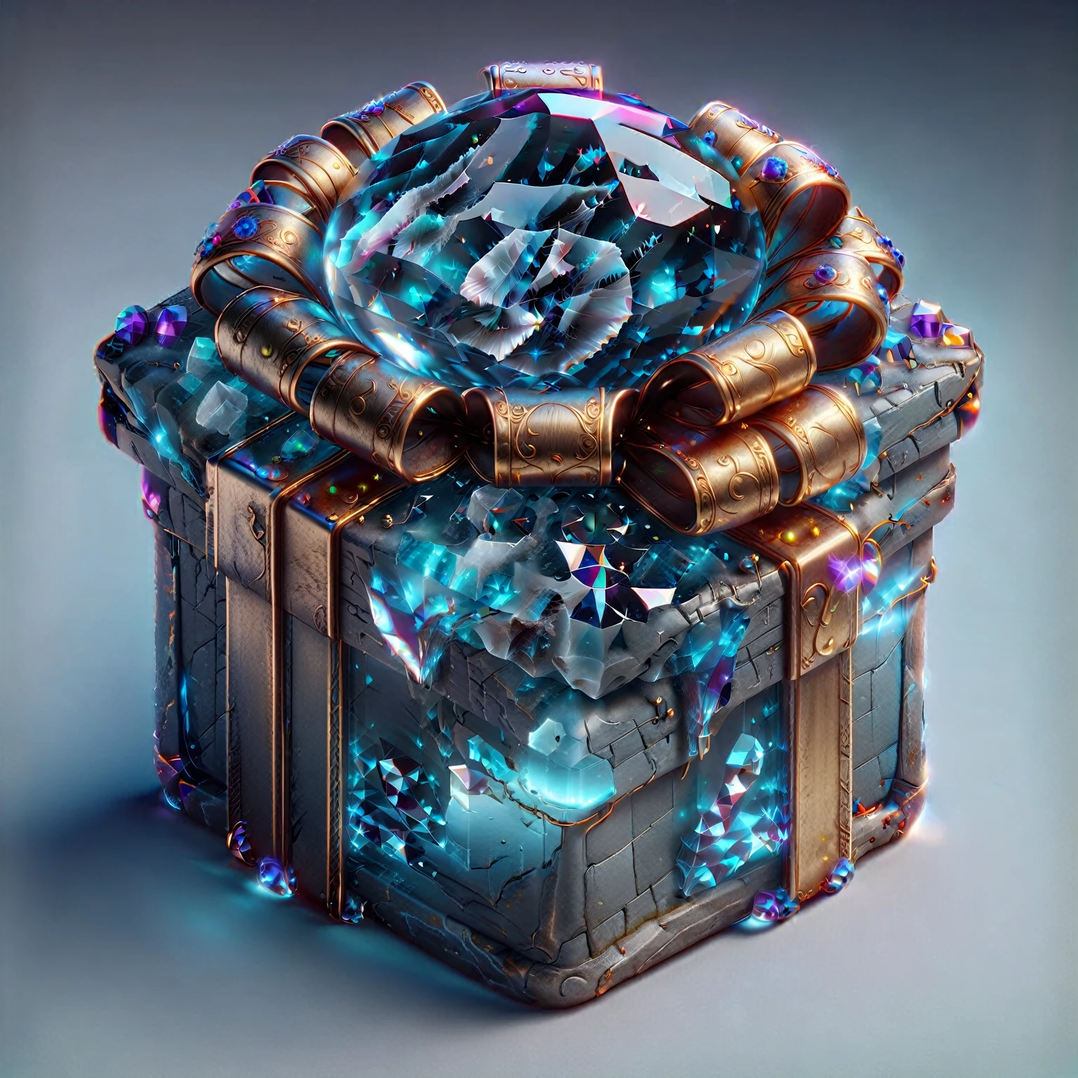 Gift Box，There is a crystal ball on it, Magic Items, , Dark Style的Gift Box 镶嵌宝石, 8k high quality detailed art, , Sci-fi magic medieval style very detailed, object concept art, Fantasy Game Spells, Game UI icons, Concept Art Magic Highlights，Dark Style 