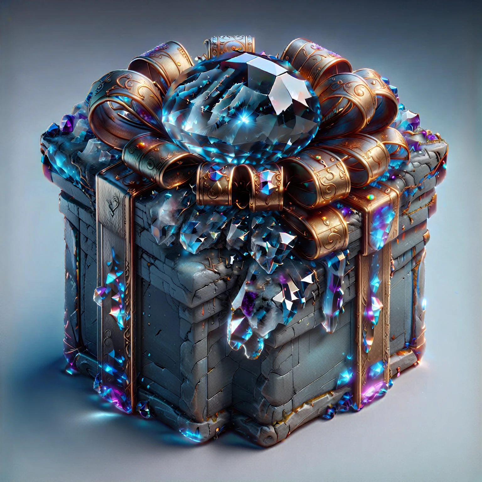 Gift Box，There is a crystal ball on it, Magic Items, , Dark Style的Gift Box 镶嵌宝石, 8k high quality detailed art, , Sci-fi magic medieval style very detailed, object concept art, Fantasy Game Spells, Game UI icons, Concept Art Magic Highlights，Dark Style 