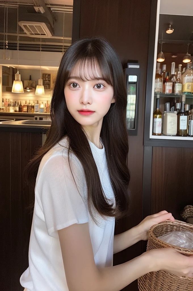 Stylish café、takeout、Beautiful light、A dark-haired