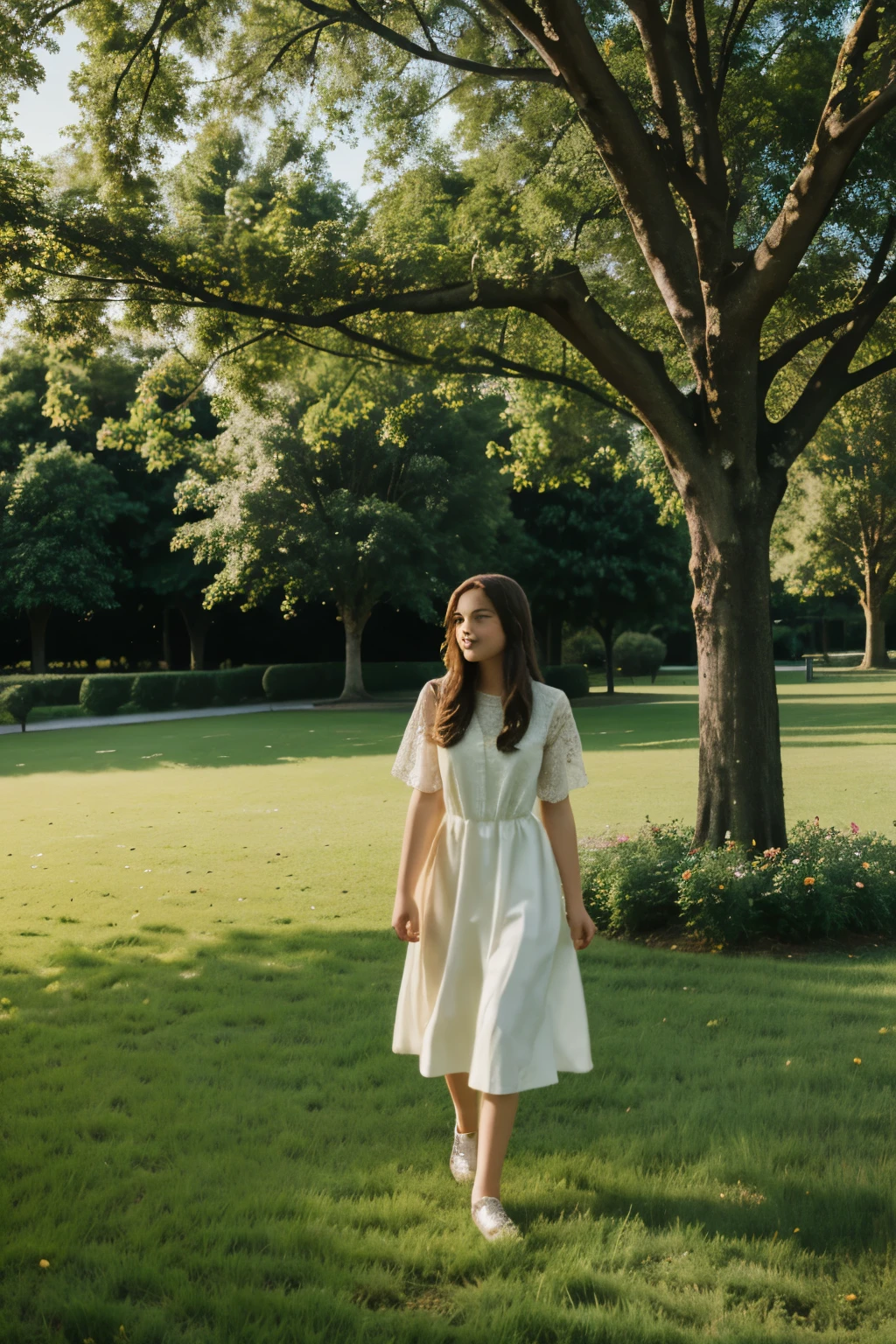 illustration beautiful clearing tree river lawn beautiful young girl next to the loppard
