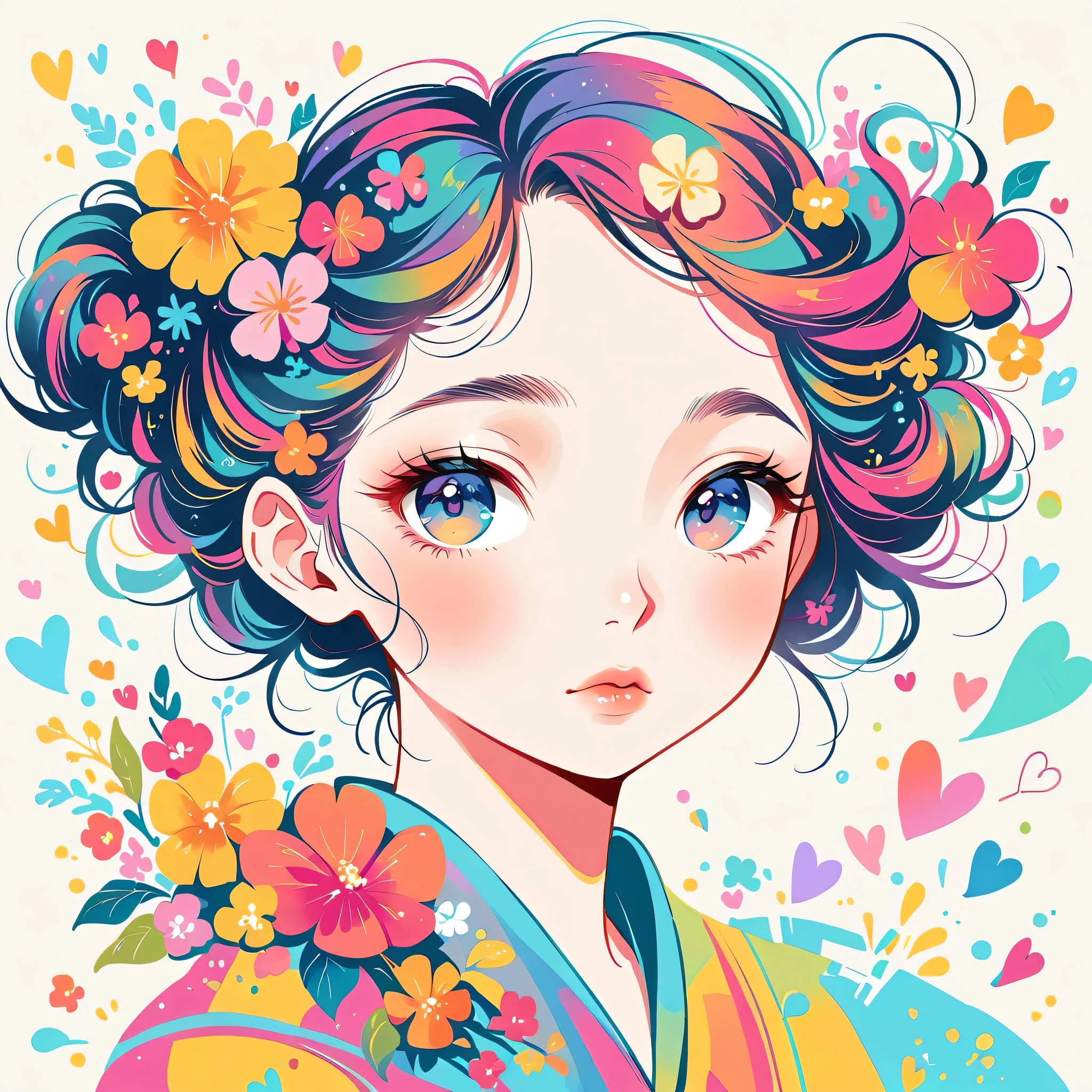 LAM Style、The most beautiful girl of all time、Lips in Love、Colorful flowers、colorful hearts, Simple line initials、Abstract art、Urban Background