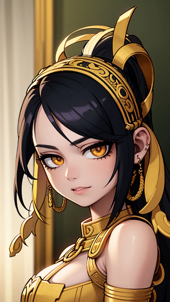 a beautiful young boy with black hair, a pierced ear, and an exaggerated style, (best quality,4k,8k,highres,masterpiece:1.2),ultra-detailed,(realistic,photorealistic,photo-realistic:1.37),1boy,beautiful detailed eyes,beautiful detailed lips,extremely detailed eyes and face,long eyelashes,pierced ear,black hair,anime style,cute,exaggerated features,colorful,vibrant colors,dramatic lighting,moody atmosphere,intricate details