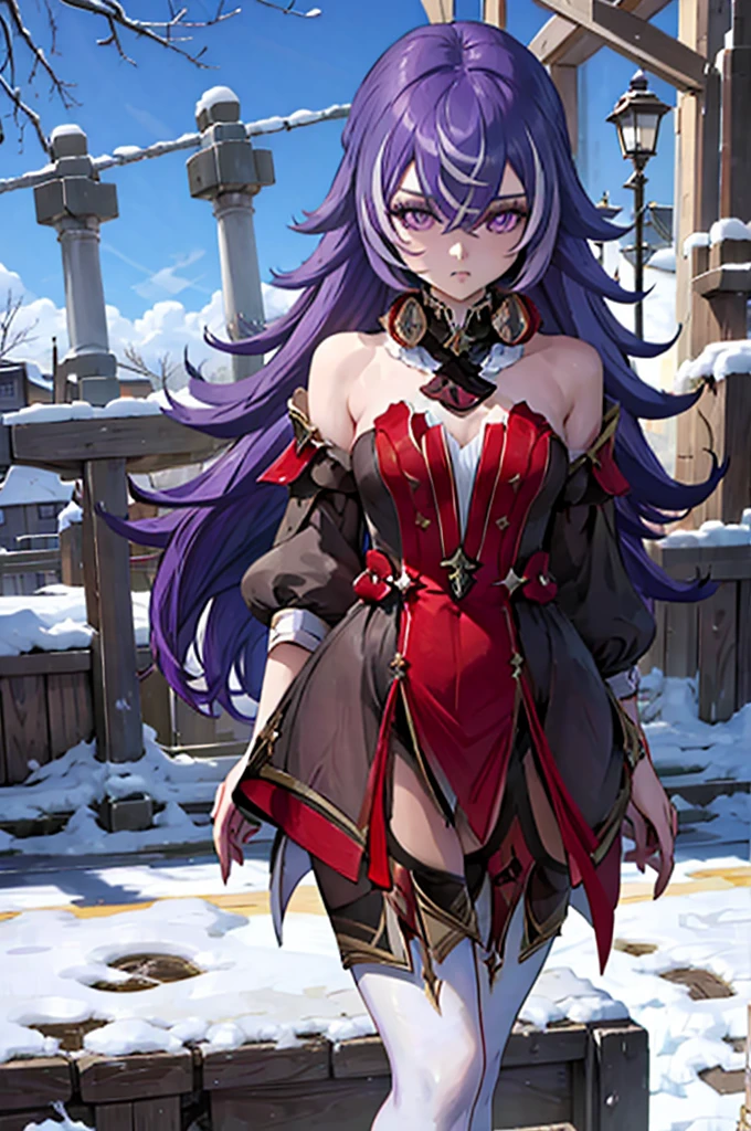 Chevreuse from Genshin Impact, cute sexy girl with purple hair, tights