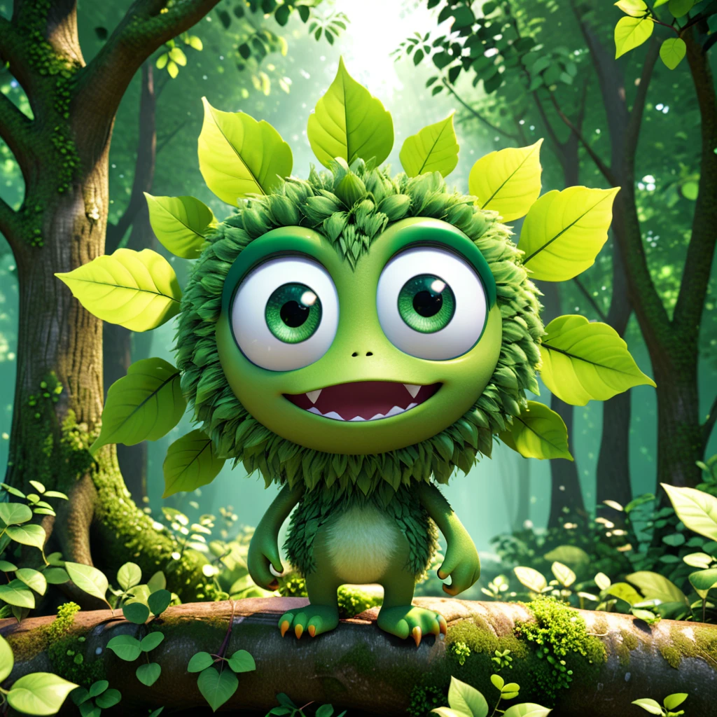 Green
   A cute green monster with big eyes and a fresh, lively expression, like a leaf on a tree. The monster has a refreshing green color scheme and a texture reminiscent of fresh foliage. This charming character is designed in the style of Pixar animation studio, created using C4D software, evoking a sense of nature. --ar 1:1 --v 6.0 3D render
