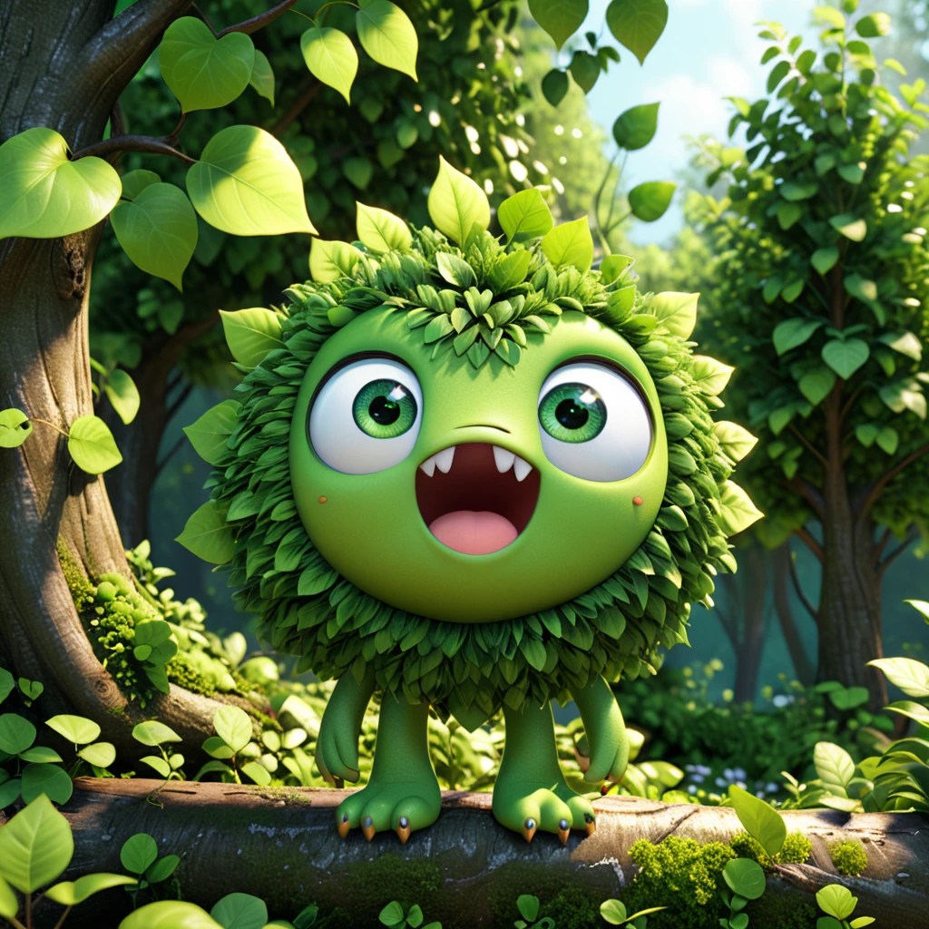 Green
   A cute green monster with big eyes and a fresh, lively expression, like a leaf on a tree. The monster has a refreshing green color scheme and a texture reminiscent of fresh foliage. This charming character is designed in the style of Pixar animation studio, created using C4D software, evoking a sense of nature. --ar 1:1 --v 6.0 3D render
