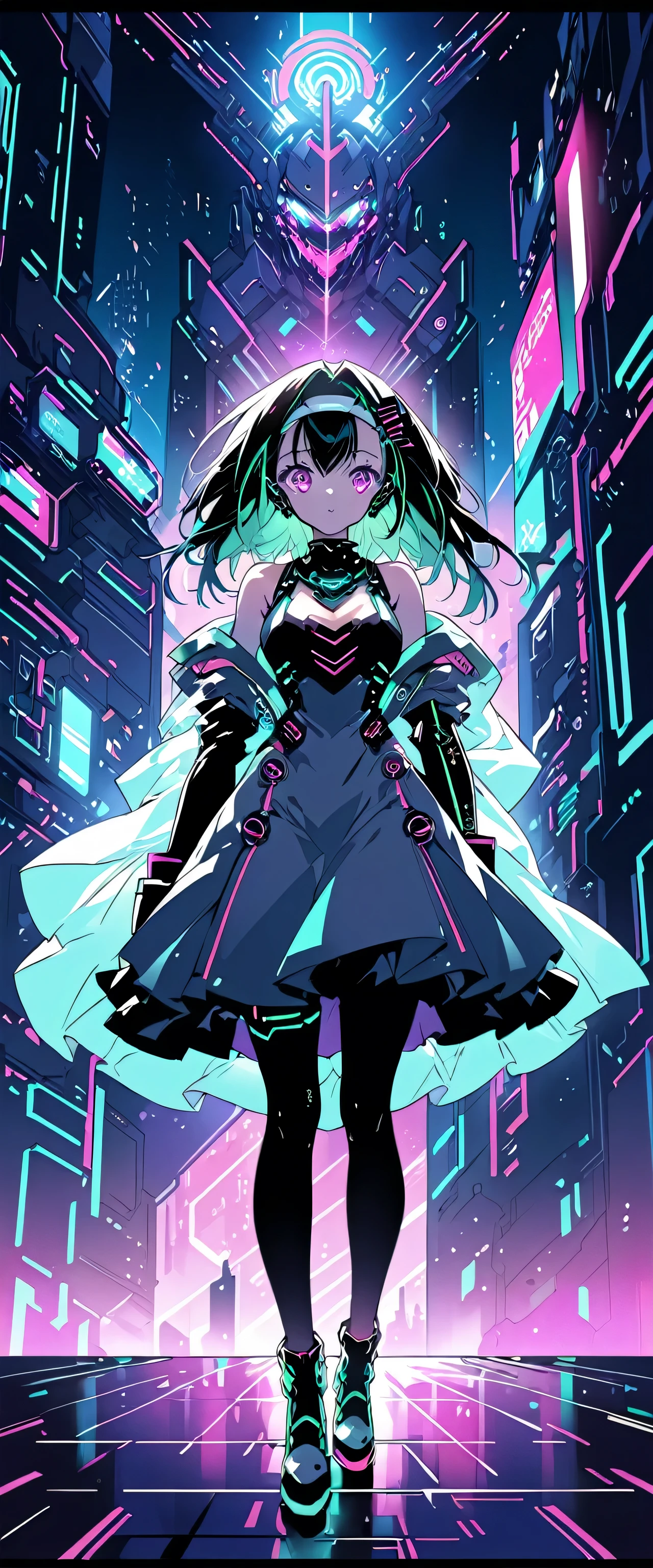Anime girl in a dress and headband standing in front of a building, digital cyber-punk anime art, Digital cyber-punk - Anime Art, アニメ cyber-パンク アート, cyber-punk Anime Girl, cyber-punk Anime Girl mech, Anime Style 4k, Best anime 4k konachan wallpaper, cyber- , cyber-punk anime art, Portrait anime astronaut girl, Future anime girl, Dreamy cyber-punk Girl