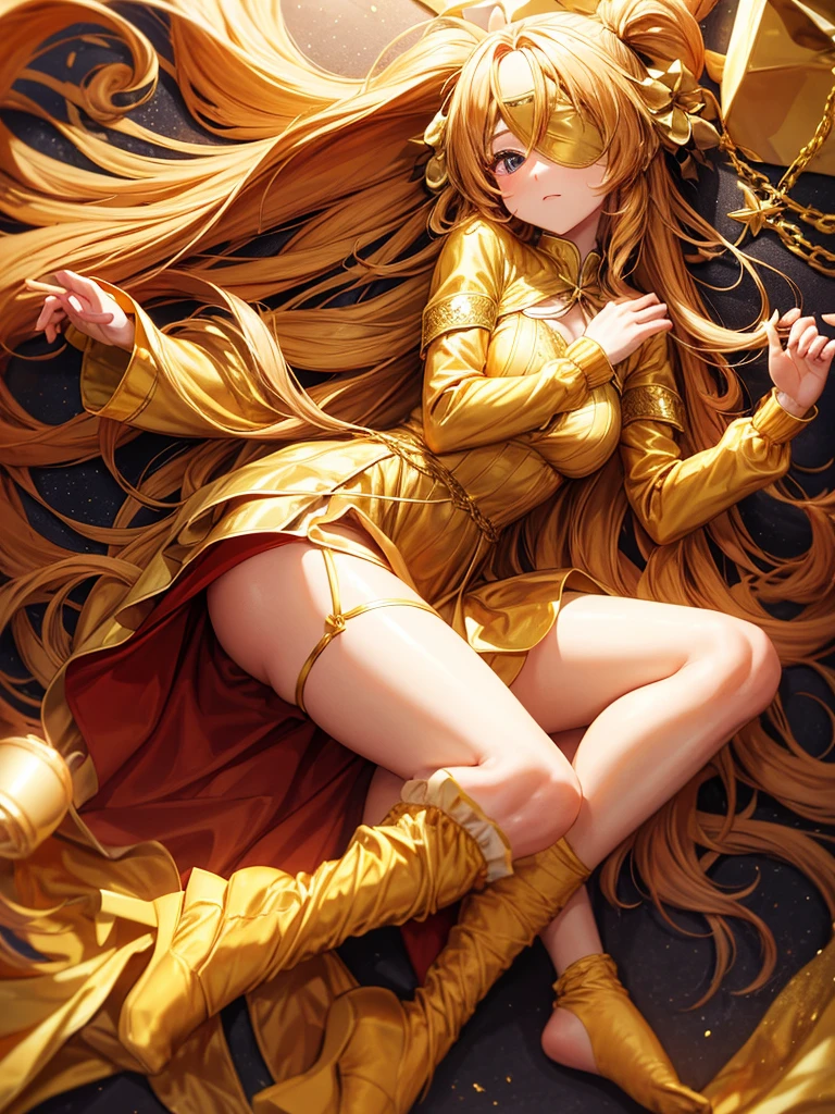 Jennel has yellow long hair with golden strands and a jaguar hat. She has brown eyes and red lipstick. She wears a strapless white dress, with flames at the bottom and a jaguar belt. She has jaguar high heels sandals and a cat bracelet. . SPARKLE; GLITTER