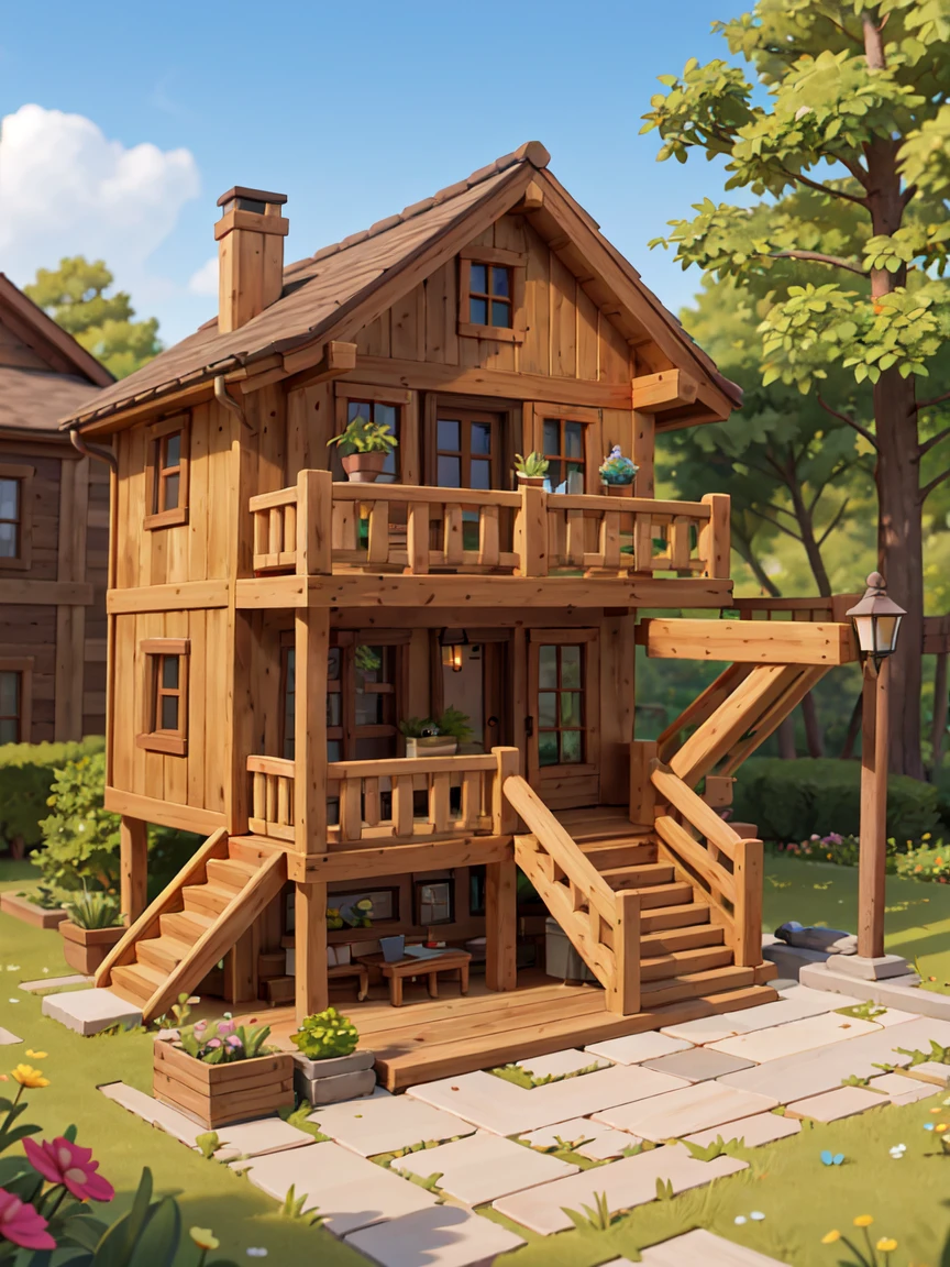 masterpiece, best quality, mini landscape, house, wooden porch, wooden balcony