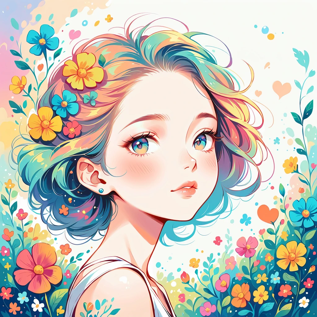 lack Style、The most beautiful girl of all time、Lips in Love、Colorful flowers、colorful hearts, Simple line initials、Abstract art、Urban Background