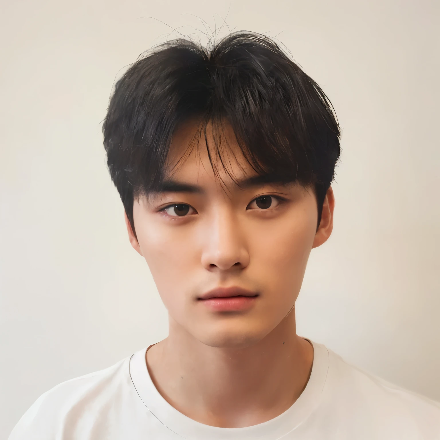 Best Quality, 8k, Masterpiece, (Portrait: 1.3), (photo realistic:1.4), (hyper realistic:1.4), Sharp Focus, looking at viewer, (smoother lighting:1.1), (increase cinematic lighting quality:0.9), realistic lighting, backlighting, light on face, ray trace, (brightening light:1.2), (Increase quality:1.4), sharp detail, (best quality real texture skin:1.4), finely detailed eyes, black_eyes, finely detailed face, 25 year old Korean ,man (pink t_shirt:1.4), (Create an image maintaining the original base model hairstyle:1.5)