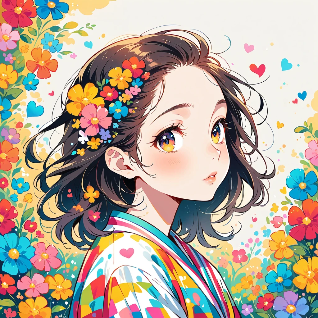 Mika Pikazo Style、The most beautiful girl of all time、Lips in Love、Colorful flowers、colorful hearts, Simple line initials、Abstract art、Urban Background
