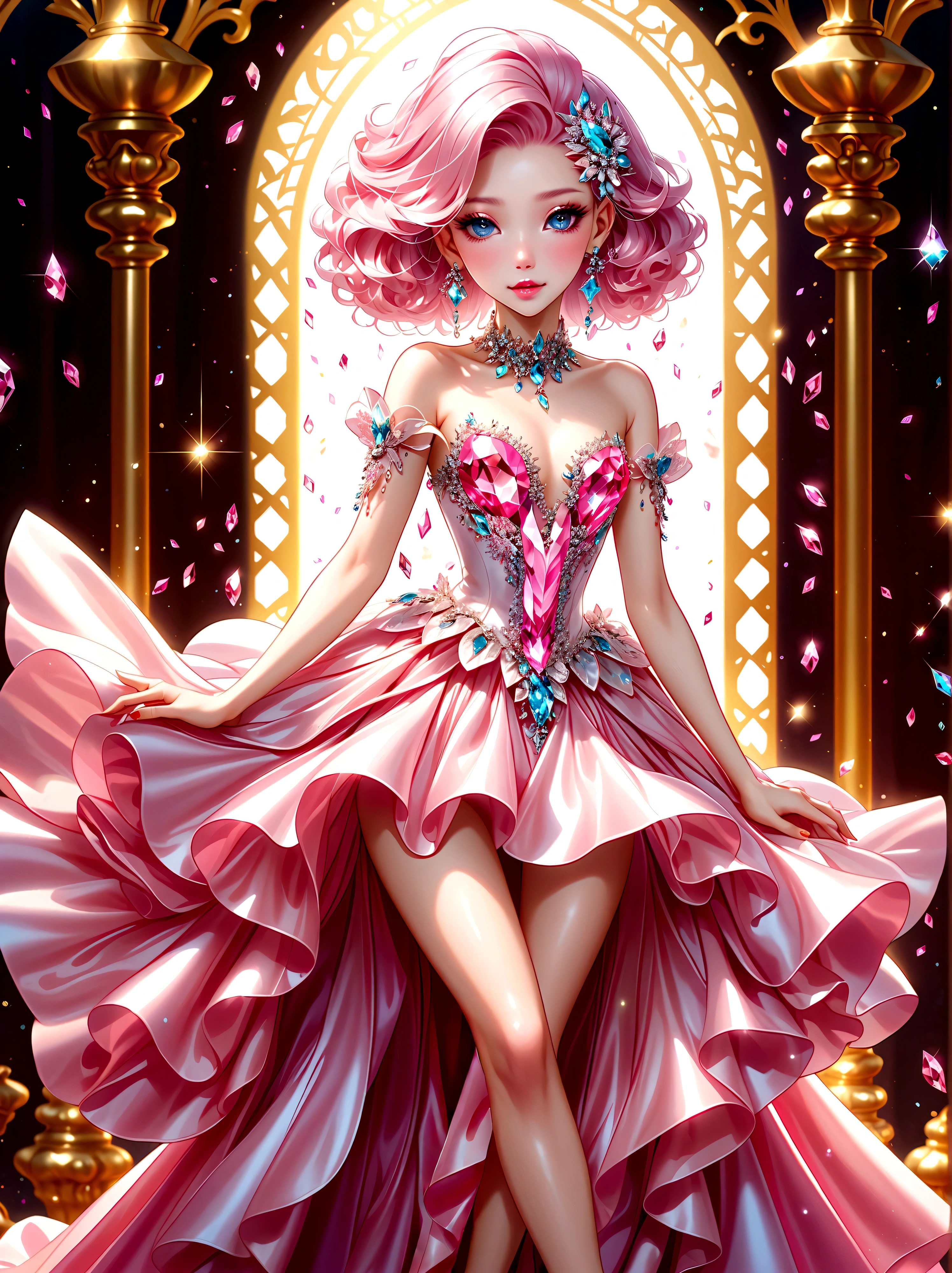 ((masterpiece)),Best quality,absurd,Ultra Detailed,(Full body shot:1.5),Golden Ratio,Super cute and beautiful Asian idol girl,Beautiful Drag Queen,Manners are elegant,Shoulder-Length Light Teal Hair,Wearing an edgy bob,Her makeup is mesmerizing,Eyeshadow glitter,Ruby red lips。She was wearing a gorgeous evening gown,The skirt is dragging on the ground,Studded with various sequins and beads,sparkling,Her slender hands were adorned with large, dazzling rings and long, colorful false nails.,This photo shows the thriving drag culture,(Pink crystal high heels:1.5),Dark theme elements, Pencil Sketch,(rococo style, Romanticism, modern, uhd, anatomically correct, accurate, textured skin, 8K)