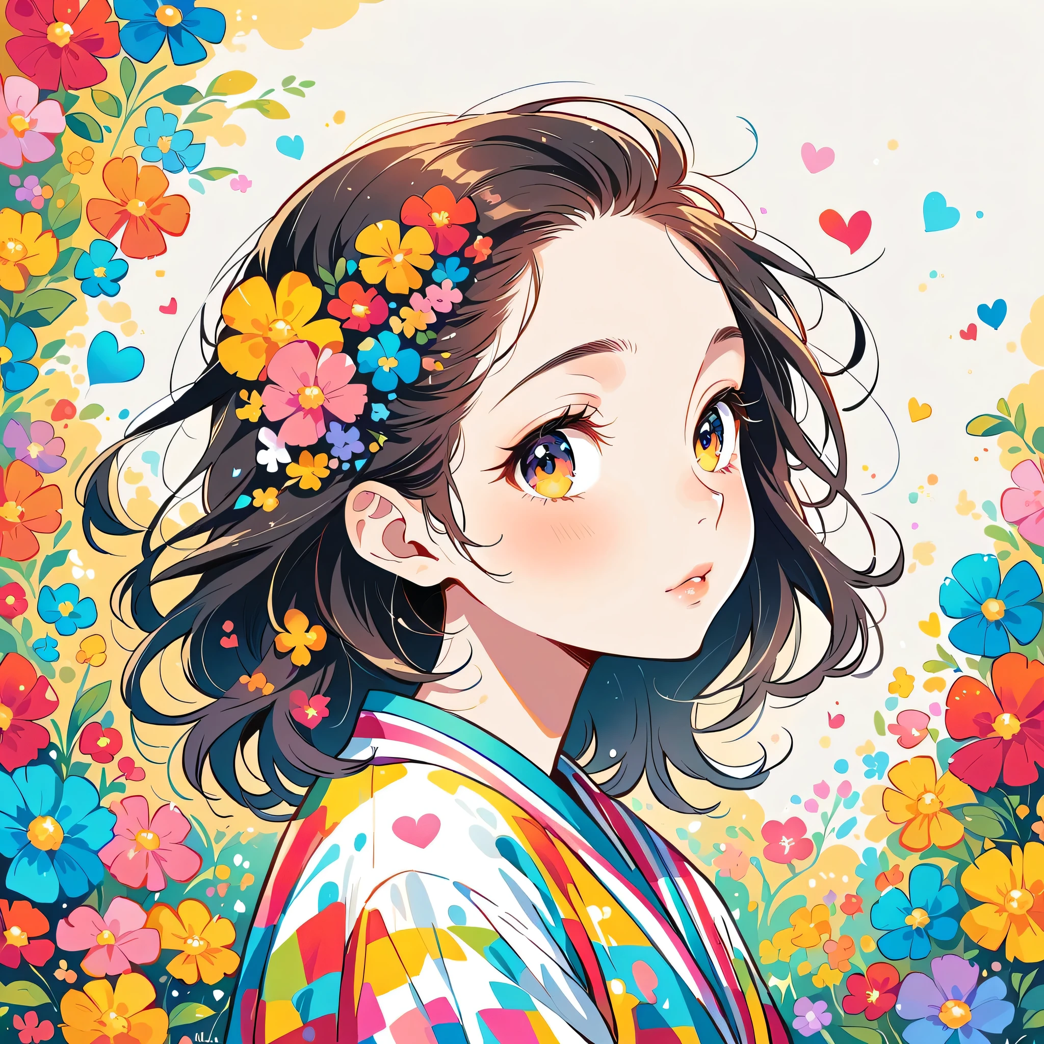 Mika Pikazo Style、The most beautiful girl of all time、Lips in Love、Colorful flowers、colorful hearts, Simple line initials、Abstract art、Urban Background