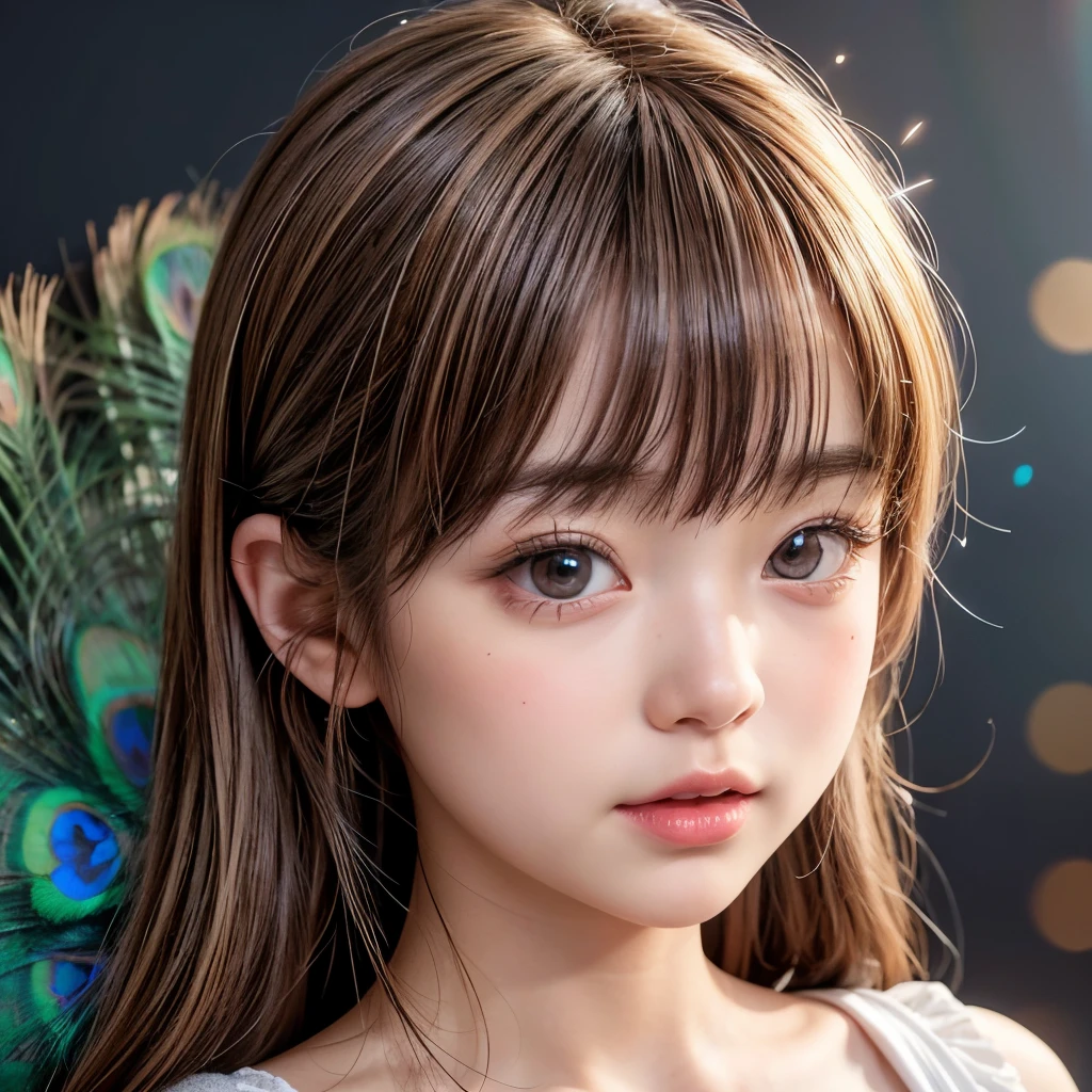 NSFW, 8k, High-level, absurd, masterpiece, best quality, primitive, very detailed CG, very detailed wallpaper, perfect lighting, Extremely detailed (((The personifying " Peacock " as a Little Girl))), MysticSight, Tyndall effect, Tyndall scattering, Studio gray background with (many Dazzling RainbowColor particles BokeH:1.28), (RoundlyButts, ThighGap), (Exposed:0.4), (Assfocus with looking ahead), BREAK (NOGIZAKA face variations) Extremely Detailed very KAWAII face variations, perfect anatomy, Childish, captivating gaze, elaborate detailed Eyes with (sparkling highlights:1.28), long eyelashes、Glossy RED Lips with beautiful details, Coquettish tongue, Rosy cheeks, Radiant PearlSkin with clear transparency . { (Dynamic LifeLike expressions:1.4) | :d) }, (large eyes:-1) .