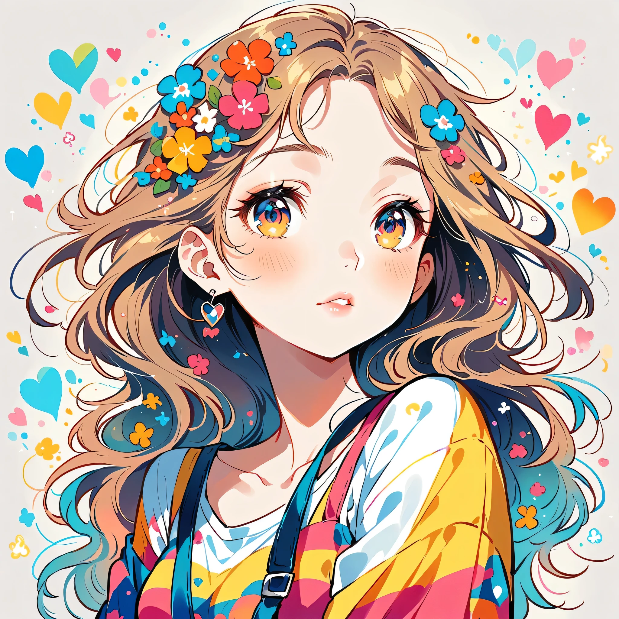 Mika Pikazo Style、The most beautiful girl of all time、Lips in Love、Colorful flowers、colorful hearts, Simple line initials、Abstract art、Urban Background