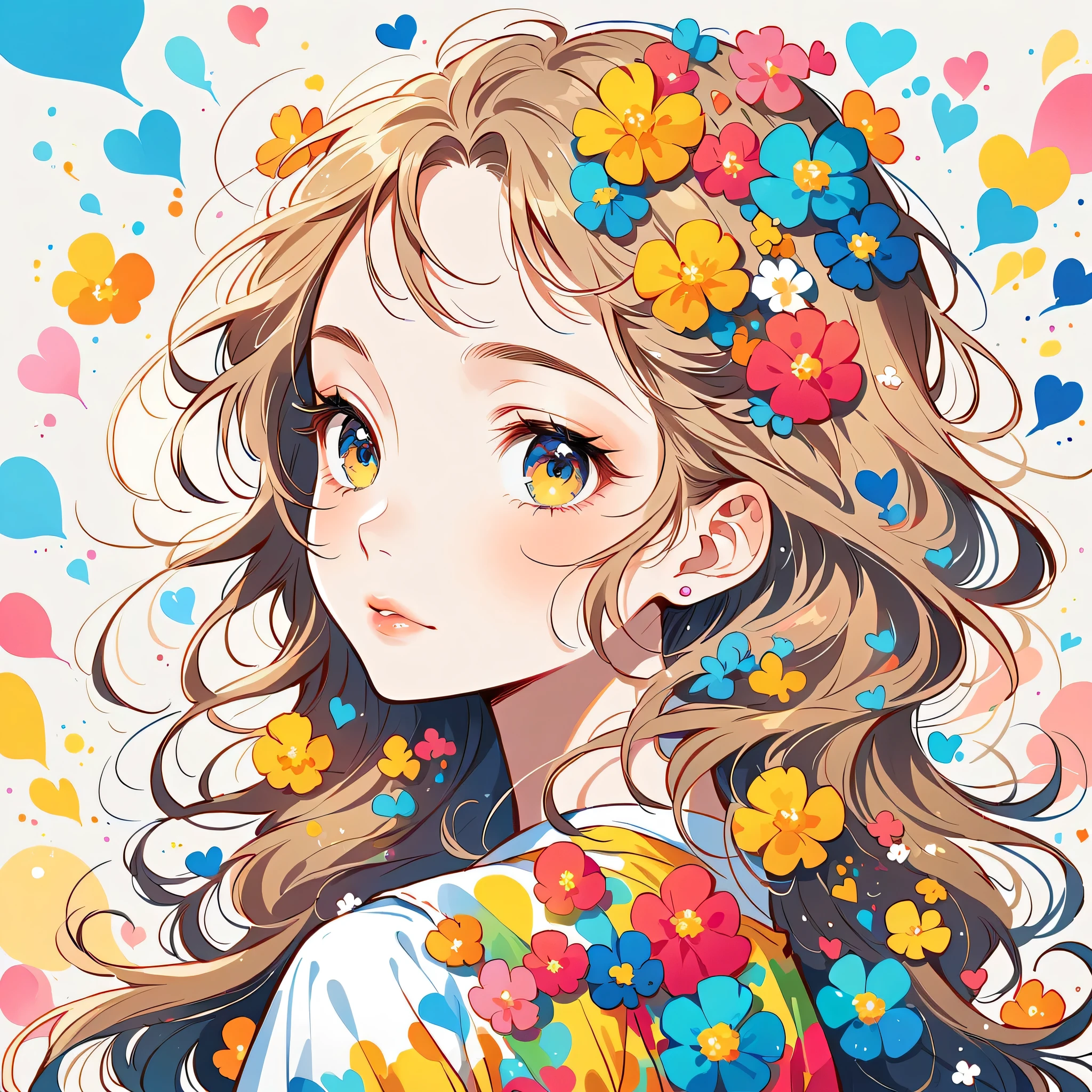 Mika Pikazo Style、The most beautiful girl of all time、Lips in Love、Colorful flowers、colorful hearts, Simple line initials、Abstract art、Urban Background