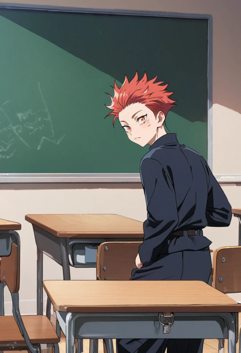 Highest quality, movie image quality, cute with a good face in the classroom, desk, chair, blackboard, classmate with (8 years old, little , cute), Jujutsu Kaisen style