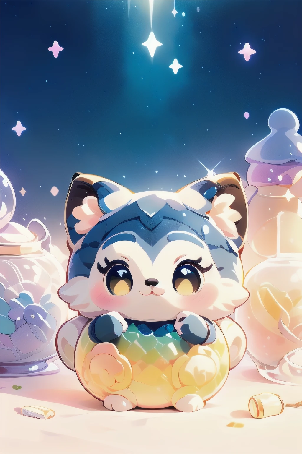 Cute raccoon in a surreal, dreamy fantasy scene、Detailed digital illustration、8K、Very detailed、Very realistic、Photorealistic、Bright colors、Dramatic lighting、Intricate details、Whimsical、magical realism、Soft pastel tones、Shine、Ethereal、Mysterious、Mysterious、Imaginative、Conceptual
