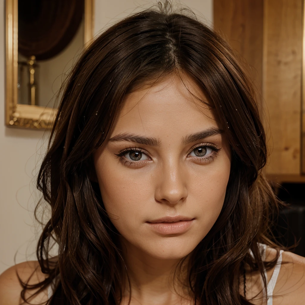 Brune, yeux marrons, de face