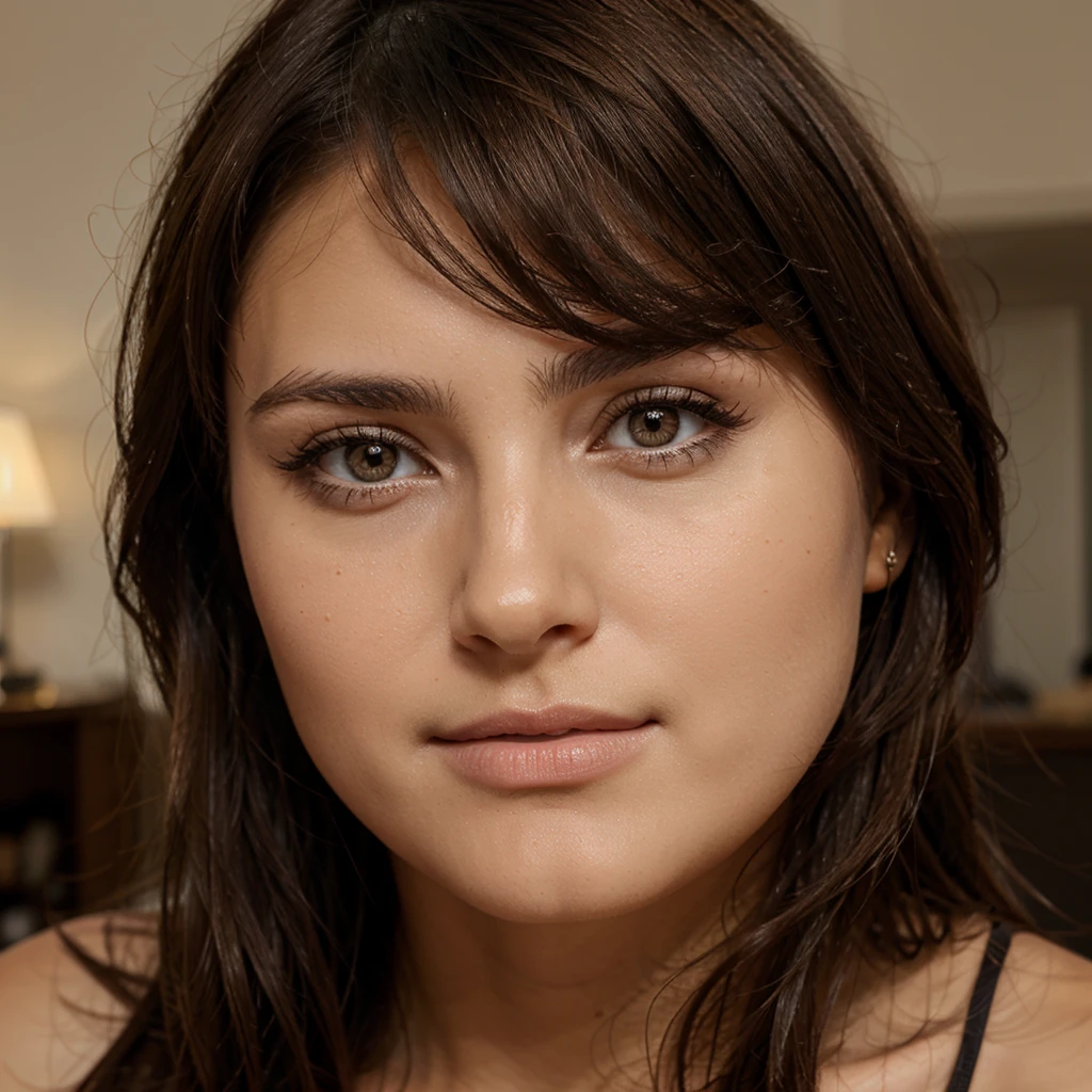 Brune, yeux marrons, de face