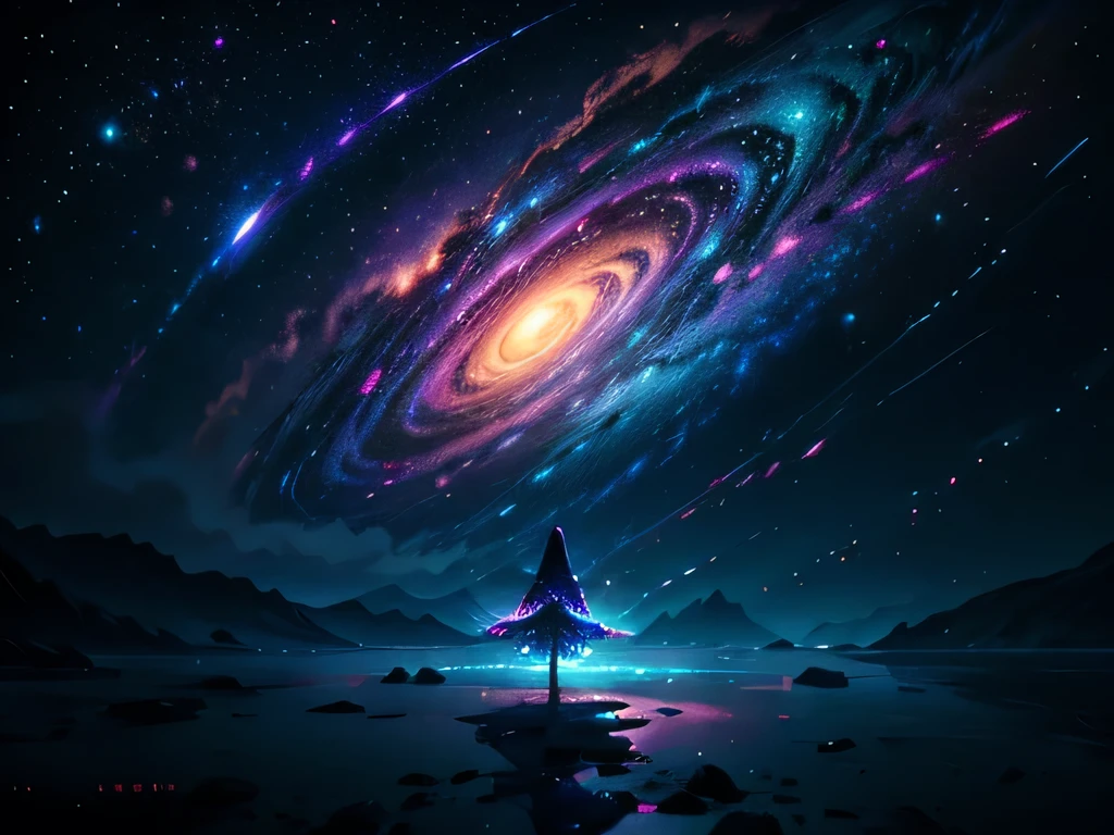 In the vast expanse of the cosmos, a breathtaking image unfolds before your eyes. In the heart of a starry galaxy, vibrant nebulae dance and swirl, their ethereal colors blending and intertwining. The scene is a symphony of cosmic beauty, with tendrils of interstellar dust and gas reaching out into the void. The stars shine with an otherworldly brilliance, illuminating the cosmic tapestry that stretches across the vastness of space. It is a visual feast for the senses, an awe-inspiring glimpse into the wonders of the universe. BREAK,Detailed,Realistic,4k highly detailed digital art,octane render, bioluminescent, BREAK 8K resolution concept art, realism,by Mappa studios,masterpiece,best quality,official art,illustration,ligne claire,(cool_color),perfect composition,absurdres, fantasy,focused,rule of thirds