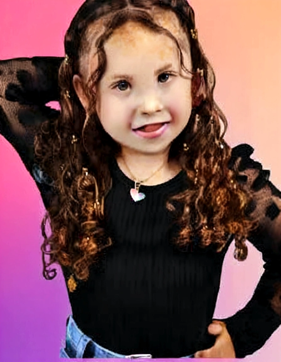 disaney pixar, 4 year old happy, honey colored eyes and hair, curly hair influencer digital kids