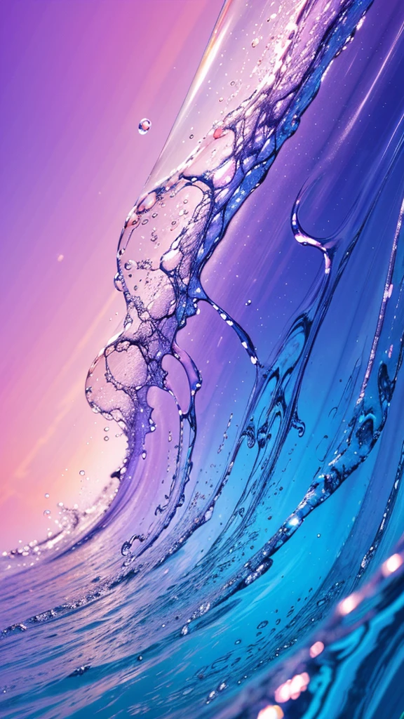 Background wallpaper for your desktop in the form of color shapes like liquid glass with connecting translucent bubbles in the colors of violet, blue, pink, navy, pastel shades, ocean waves, ruby rays