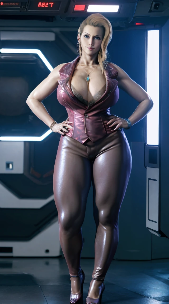 Mature Woman, Huge fake tits, (Beautiful Face), (rgb), (Futuristic Mechabra), (Cleavage), (Skin-tight yoga pants), (High heels), (Perfect body:1.2), (Long legs), (whole body:1.3), front, (Are standing:1), Sexy Body, Expose your abdominal muscles, Ultra-high resolution, 8K, 1080P.