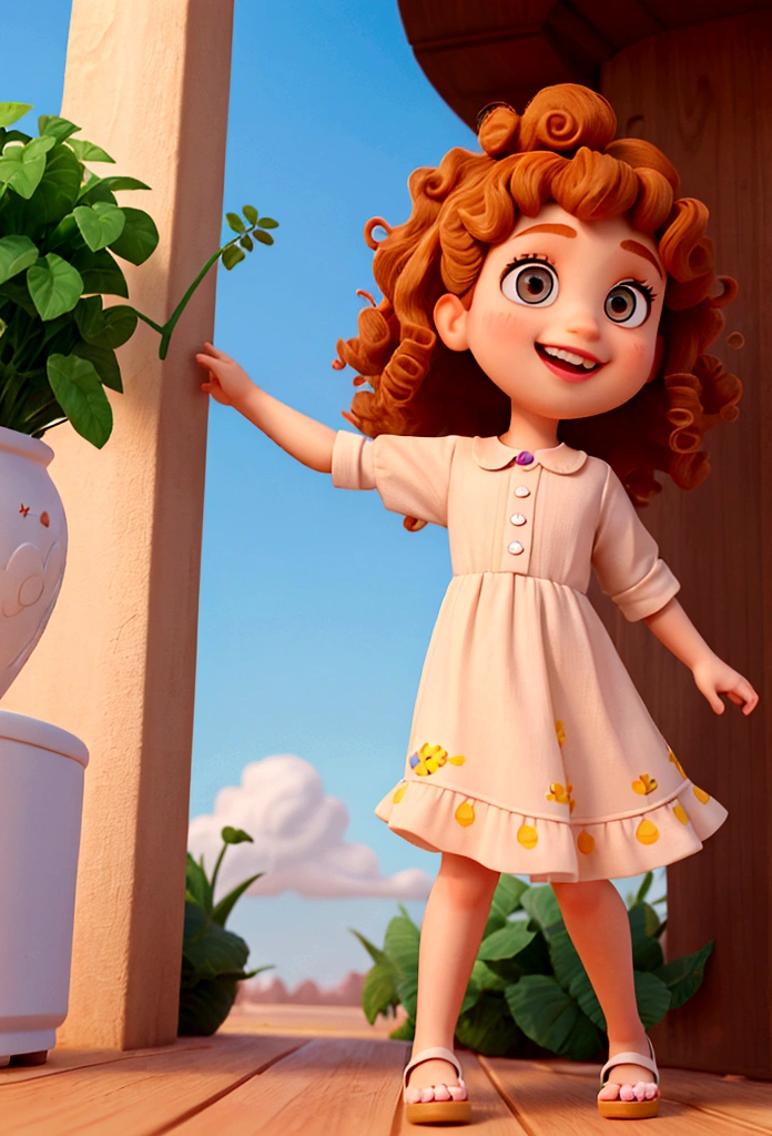 disaney pixar, 4 happy, honey colored eyes and hair, curly hair influencer digital kids