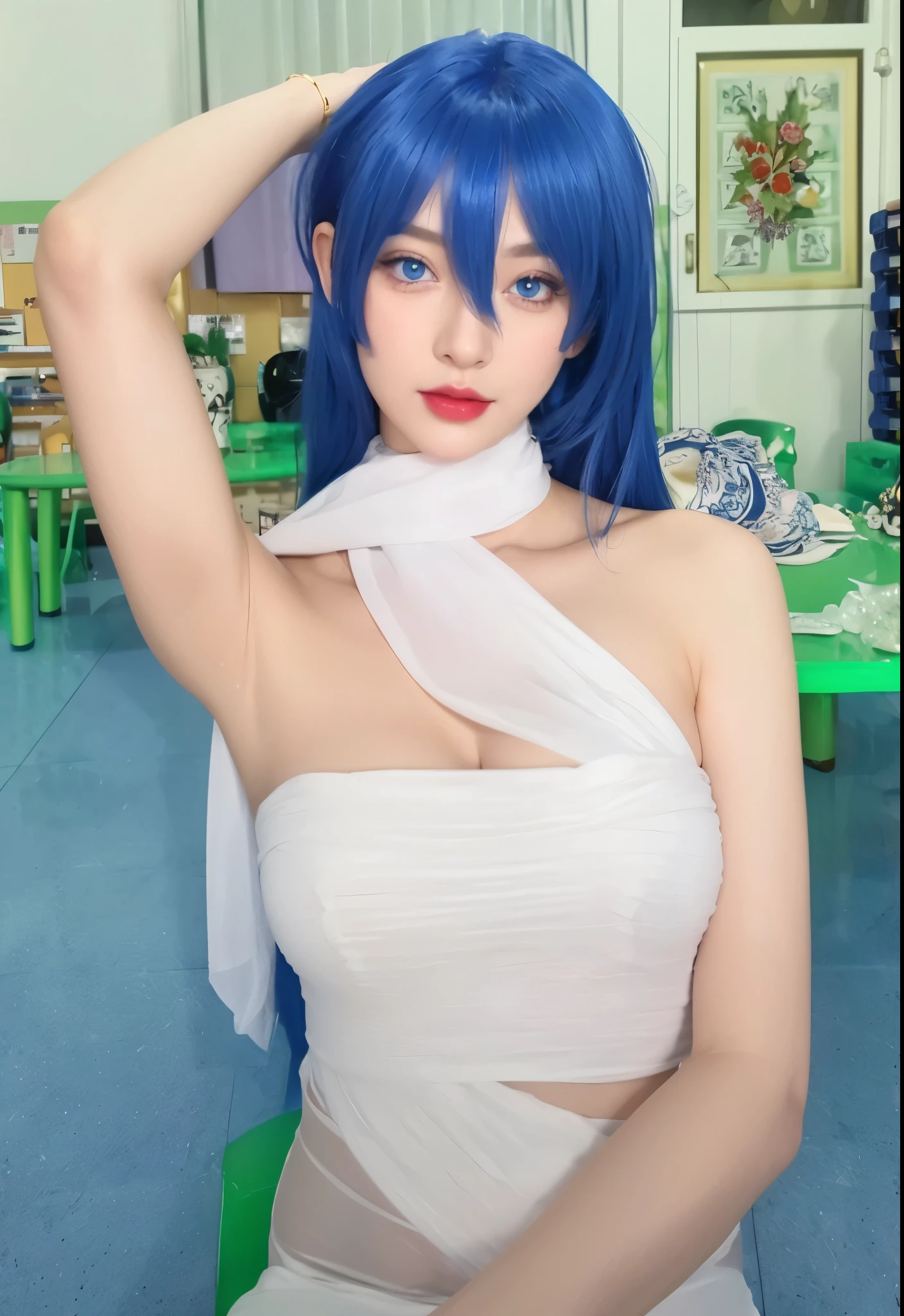 Super detailed, Delicate face, Realistic style, Stock Photography ,  rich and colorful, Surrealism, Realistic textures, Dramatic Lighting, Thin Film Distiller 800 (8K, original photo, Better quality, masterpiece: 1.2), Super detailed, (Extremely delicate skin: 1.2), 8K 超高清, SLR camera, Soft Light, high quality，Snow Queen,ice castle，Blue pupils，Apply red lipstick，Ultra-clear portrait，Wearing necklace jewelry，apply lipstick，Wear heavy makeup，The facial texture is very clear，Deep blue eyes(Sapphire-like pupils)，A crown of luxury，Diamond necklace，Lace Print，Beautiful goddess，Gorgeous and exquisite gold jewelry，Raise your arms
