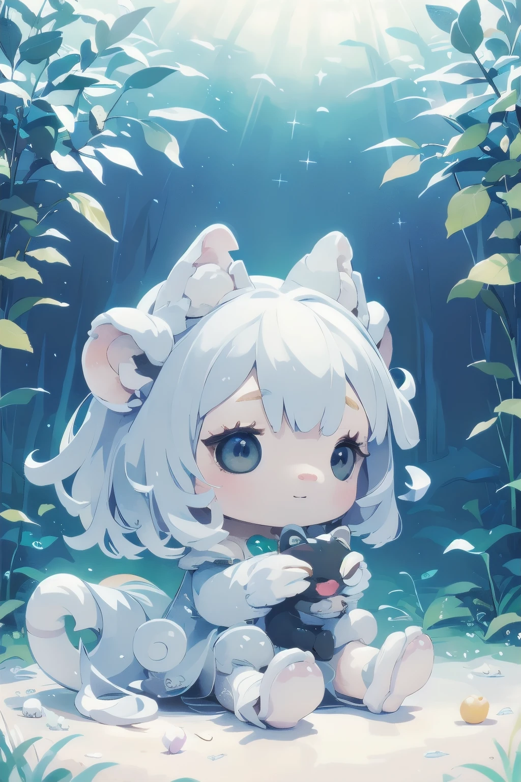 Cute raccoon in a surreal, dreamy fantasy scene、Detailed digital illustration、8K、Very detailed、Very realistic、Photorealistic、Bright colors、Dramatic lighting、Intricate details、Whimsical、magical realism、Soft pastel tones、Shine、Ethereal、Mysterious、Mysterious、Imaginative、Conceptual