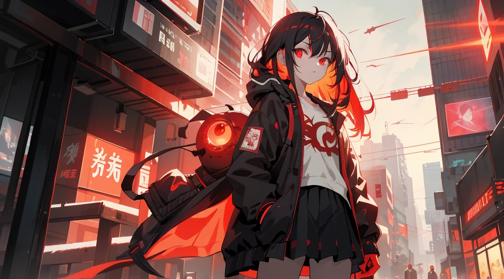 anime girl with red eyes and black hair in a city, with red glowing eyes, with glowing red eyes, anime cyberpunk art, detailed digital anime art, red eyes glowing, cyberpunk anime art, digital cyberpunk anime art, glowing red eyes, red glowing eyes, intense watery glowing red eyes, fully red eyes, luminous red eyes, with red eyes