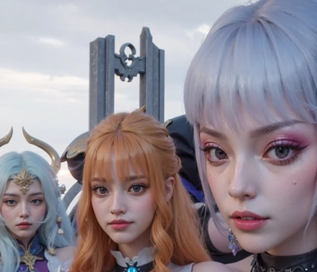 a close up of a 4 girls  ,pink hair , big booobs ,  shadowbringers cinematic, 4 k detail fantasy, a beautiful fantasy empress, game cg, xianxia fantasy, xianxia hero, 2. 5 d cgi anime fantasy artwork, cinematic goddess close shot, ruan jia and artgerm, wow 4 k detail fantasy, hyperdetailed fantasy character