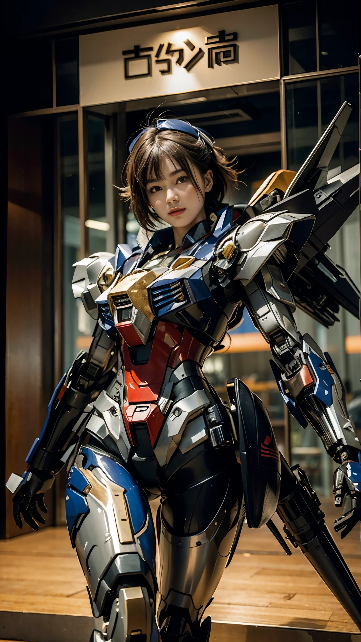 Textured skin, Super Detail, high details, High quality, Best Quality, hight resolution, 1080p, Gorgeous beauty、Girl with Beautiful Mecha Body、(Gundam) Girl with robot body