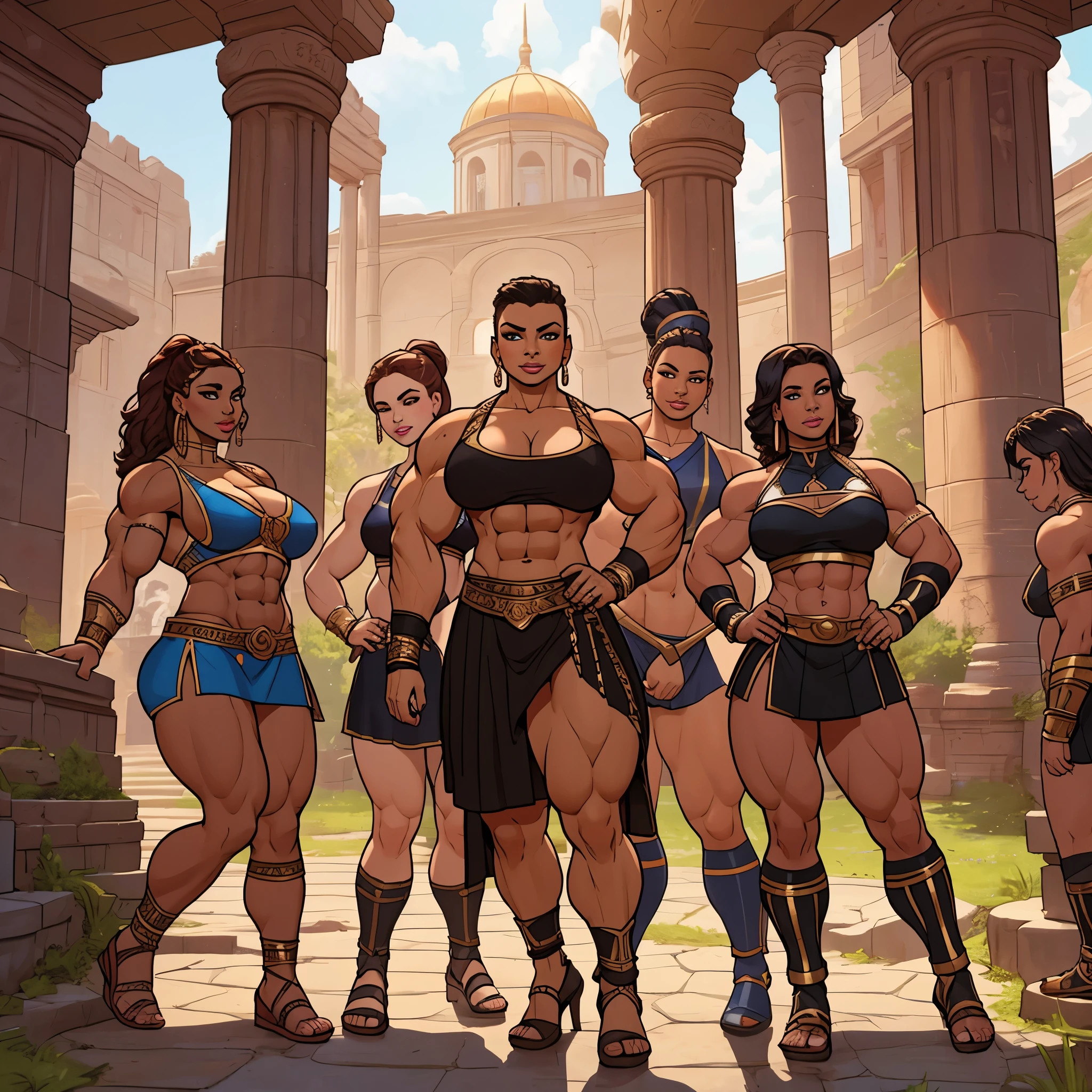 ancient rome, group of young girls, gladiators, young, teens, muscular, athletic, buff, attractive, curvy, powerful, varied ethnicities, incase, painterly style, 