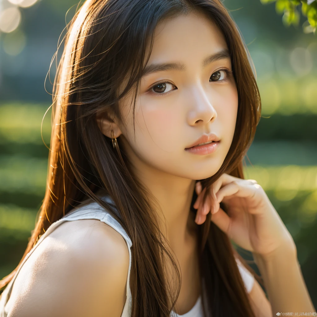 a beautiful innocent teenage Asian/South Korean girl, kinda full figure, detailed face, long dark hair, warm lighting, photorealistic, masterpiece, 8k, high quality, ultra-detailed, realistic, intricate details, warm colors, soft focus, natural skin tones, delicate features, expressive eyes, glossy lips, flawless complexion, elegant pose, dynamic composition, cinematic lighting, atmospheric background, 18 or 20 years old. 