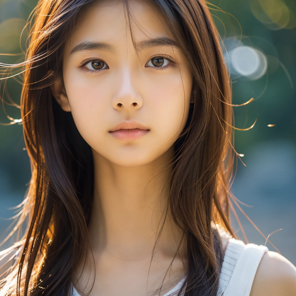 a beautiful innocent teenage Asian/South Korean girl, kinda full figure, detailed face, long dark hair, warm lighting, photorealistic, masterpiece, 8k, high quality, ultra-detailed, realistic, intricate details, warm colors, soft focus, natural skin tones, delicate features, expressive eyes, glossy lips, flawless complexion, elegant pose, dynamic composition, cinematic lighting, atmospheric background, 18 or 20 years old.