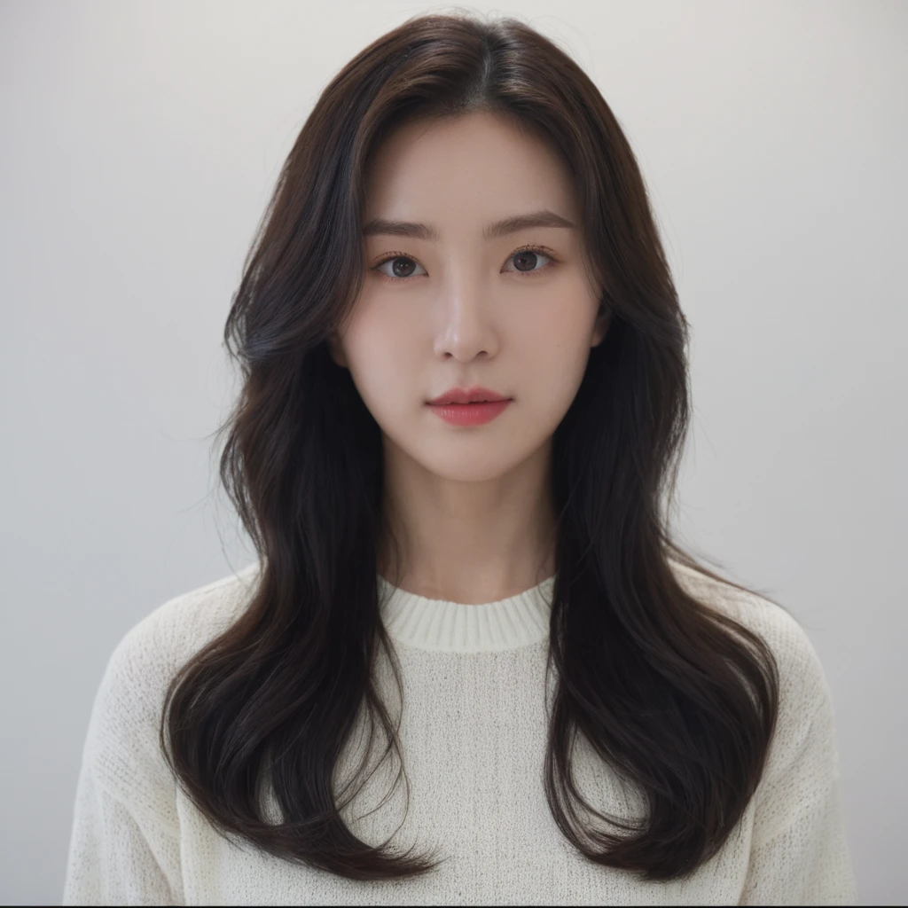 Best Quality, 8k, Masterpiece, (Portrait: 1.3), (photo realistic:1.4), (hyper realistic:1.4), Sharp Focus, looking at viewer, (smoother lighting:1.1), (increase cinematic lighting quality:0.9), realistic lighting, backlighting, light on face, ray trace, (brightening light:1.2), (Increase quality:1.4), sharp detail, (best quality real texture skin:1.4), finely detailed eyes, black_eyes, finely detailed face, 25 year old Korean woman, (white formal_shirt:1.4), (Create an image maintaining the original base model hairstyle:1.5)
