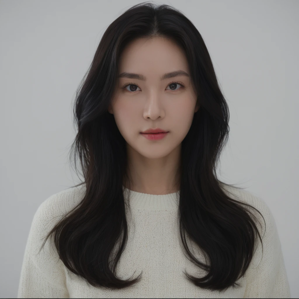 Best Quality, 8k, Masterpiece, (Portrait: 1.3), (photo realistic:1.4), (hyper realistic:1.4), Sharp Focus, looking at viewer, (smoother lighting:1.1), (increase cinematic lighting quality:0.9), realistic lighting, backlighting, light on face, ray trace, (brightening light:1.2), (Increase quality:1.4), sharp detail, (best quality real texture skin:1.4), finely detailed eyes, black_eyes, finely detailed face, 25 year old Korean woman, (white formal_shirt:1.4), (Create an image maintaining the original base model hairstyle:1.5)
