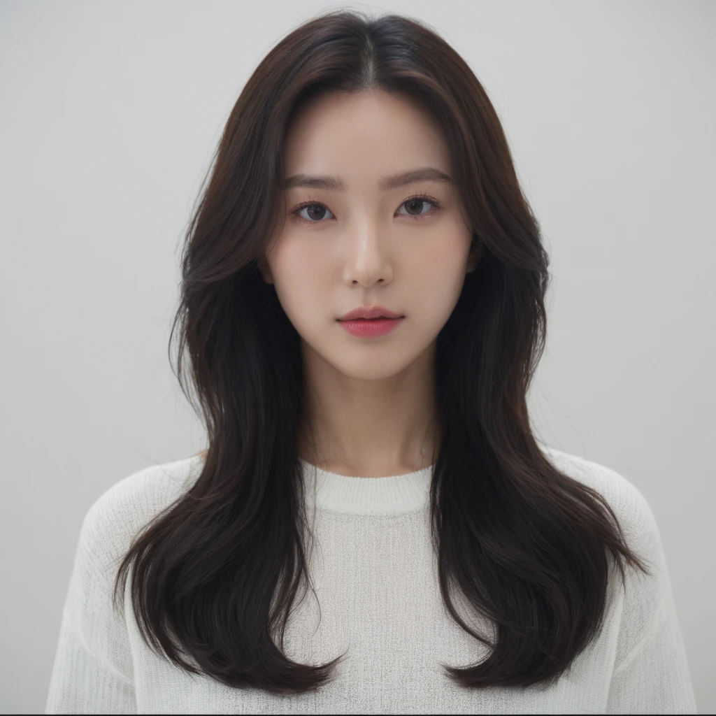 Best Quality, 8k, Masterpiece, (Portrait: 1.3), (photo realistic:1.4), (hyper realistic:1.4), Sharp Focus, looking at viewer, (smoother lighting:1.1), (increase cinematic lighting quality:0.9), realistic lighting, backlighting, light on face, ray trace, (brightening light:1.2), (Increase quality:1.4), sharp detail, (best quality real texture skin:1.4), finely detailed eyes, black_eyes, finely detailed face, 25 year old Korean woman, (white t-shirt:1.4), (Create an image maintaining the orig...