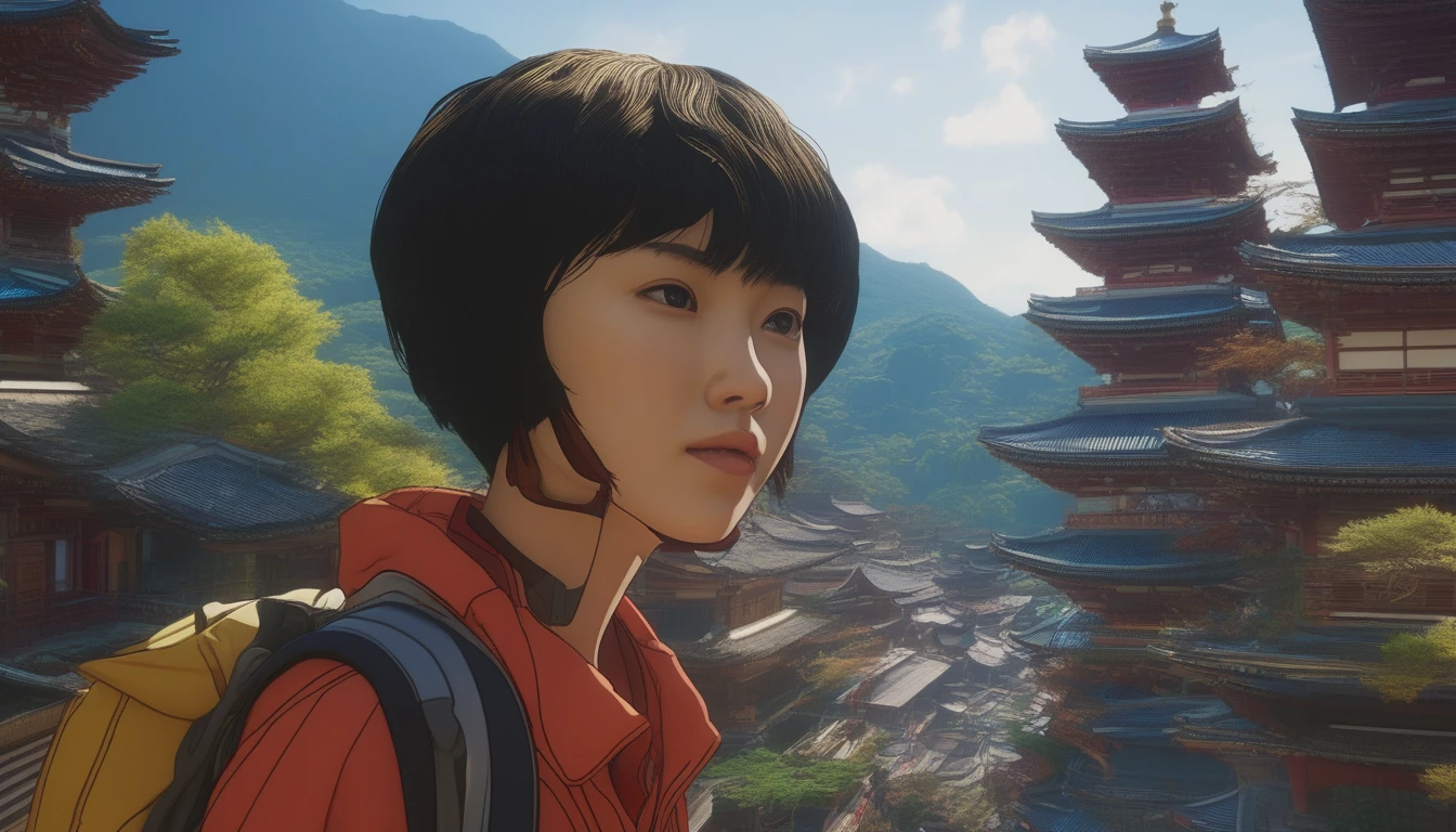 cinematic screenshot, 2d animation,katsuhiro otomo,detailed environment,beautiful landscape, cinematic lighting,dramatic camera angle,vibrant colors,intricate background details,highly detailed characters,expressive facial features,dynamic camera movement,cinematic shot composition,(best quality,4k,8k,highres,masterpiece:1.2),ultra-detailed,(realistic,photorealistic,photo-realistic:1.37)